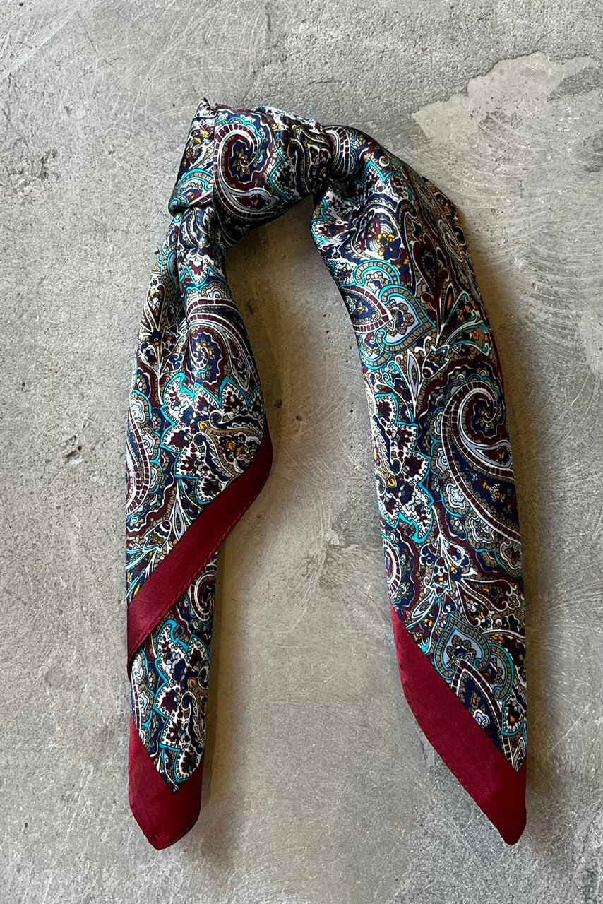 Silk scarf burgundy/turquoise multi paisley