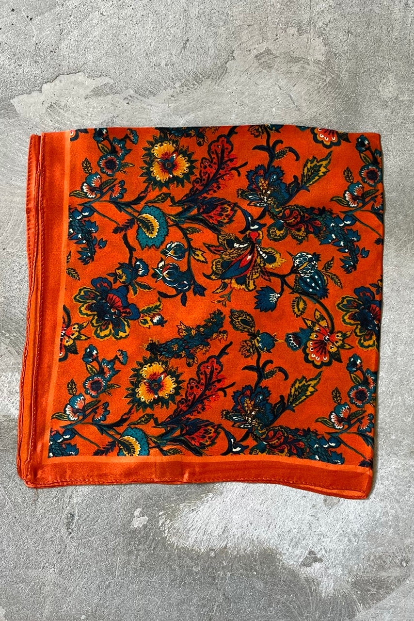 Silk scarf orange multi flower