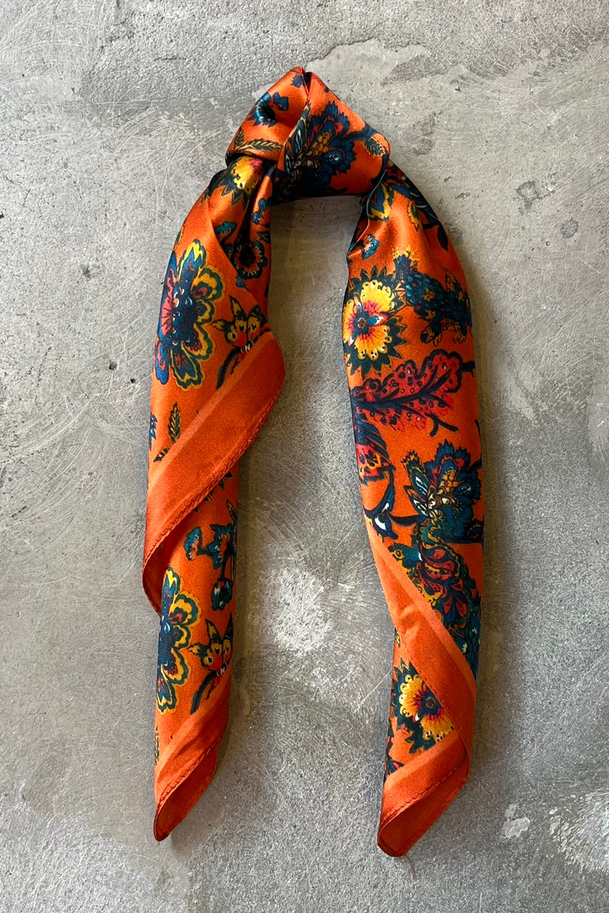 Silk scarf orange multi flower