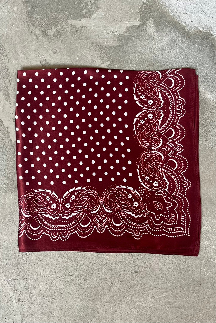 Silk scarf burgundy/off-white dots/paisley