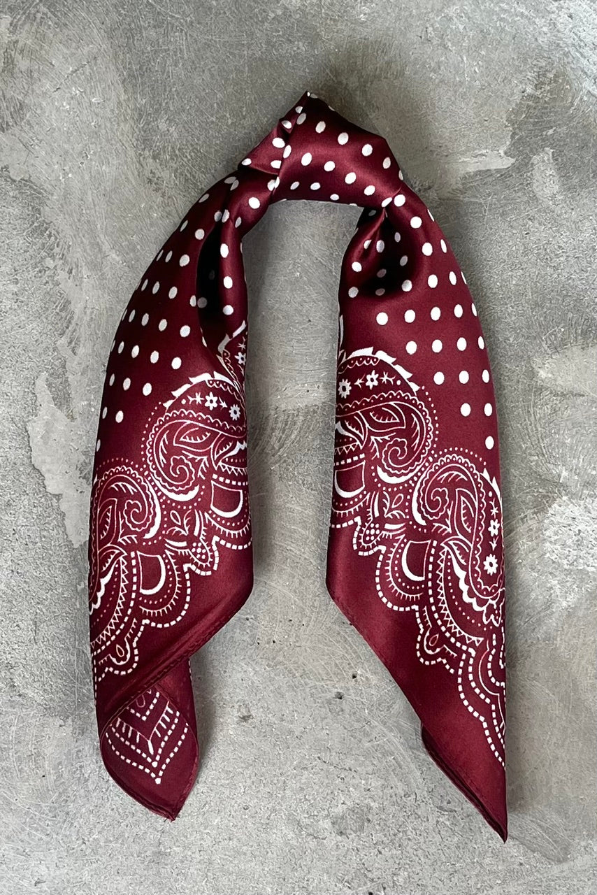 Silk scarf burgundy/off-white dots/paisley