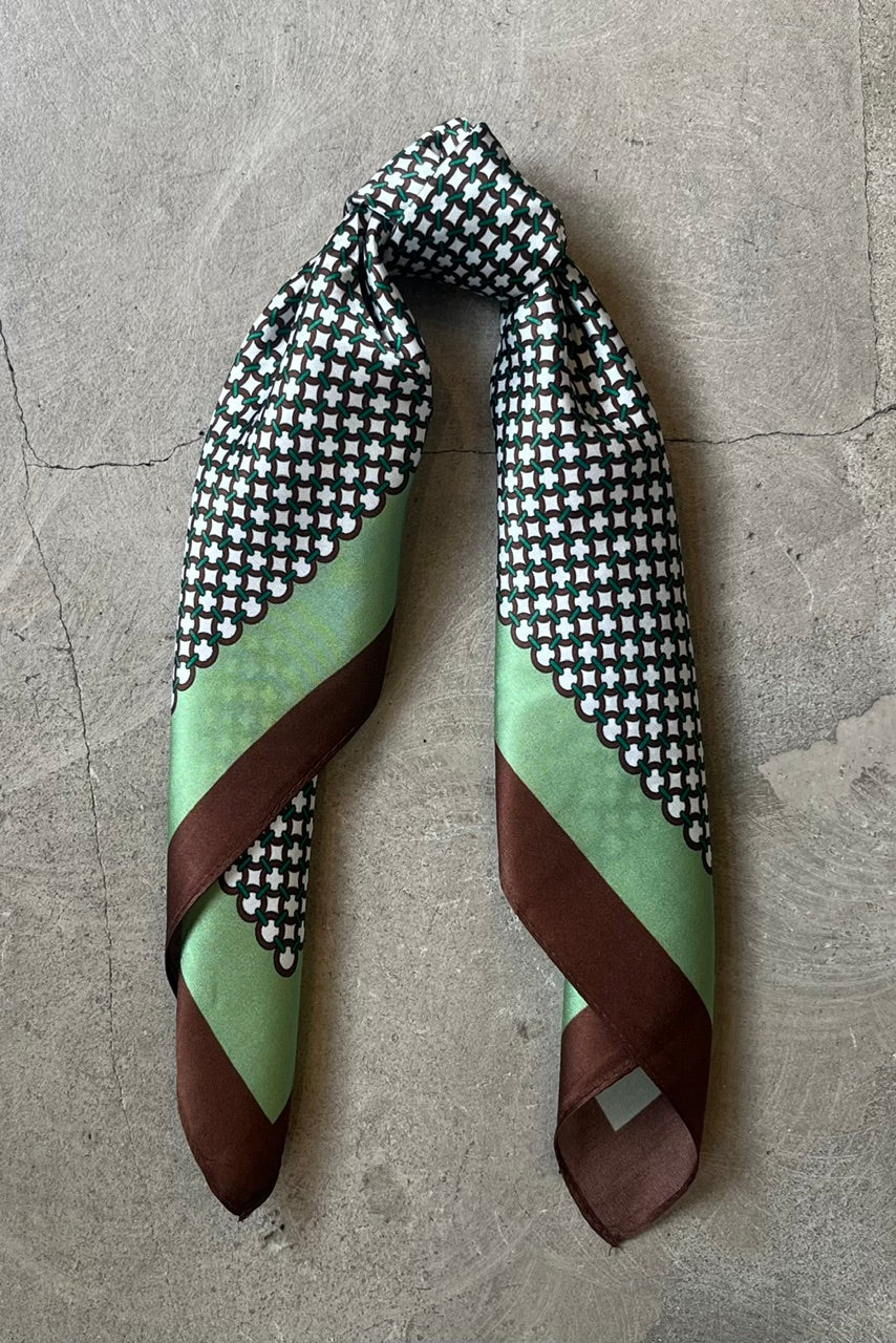 Silk scarf brown/pistachio/white graphic