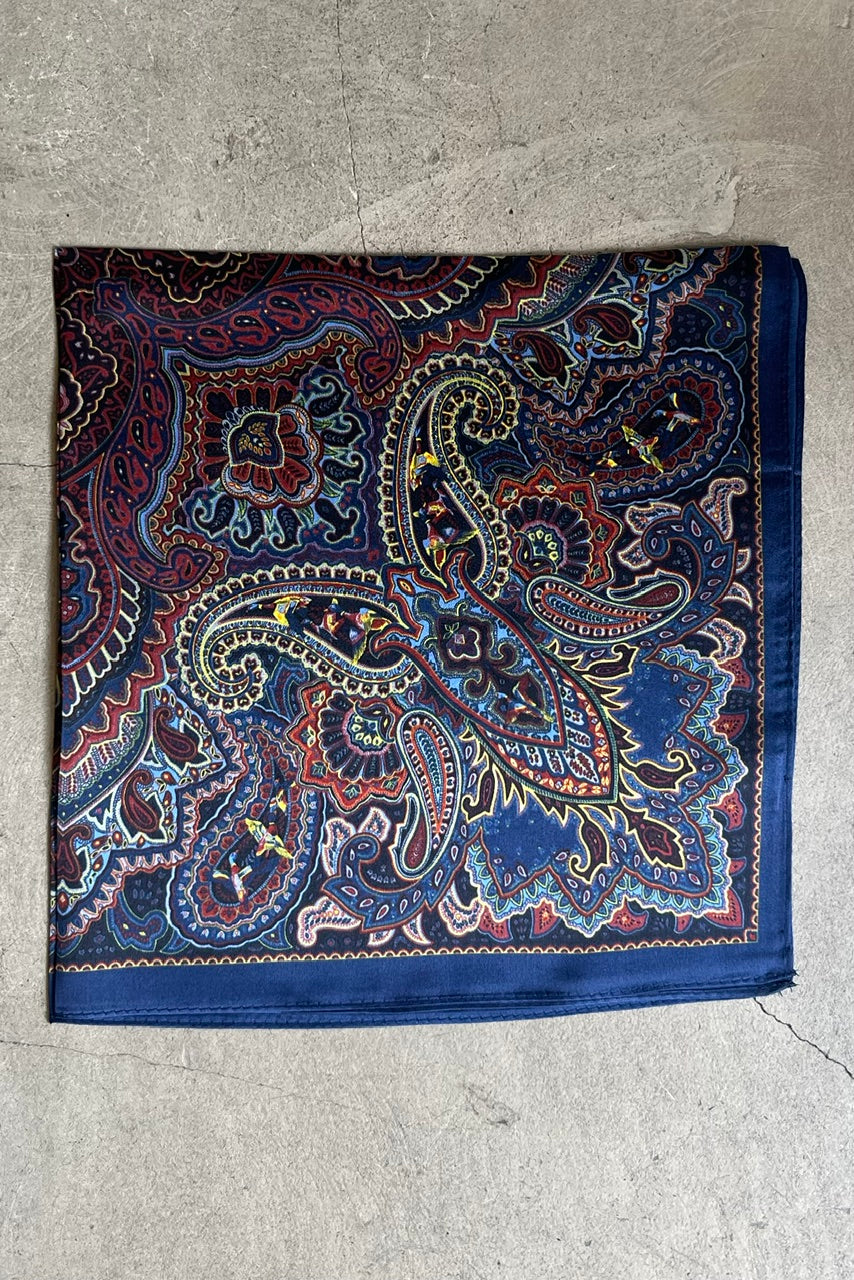 Silk scarf dark blue multi paisley
