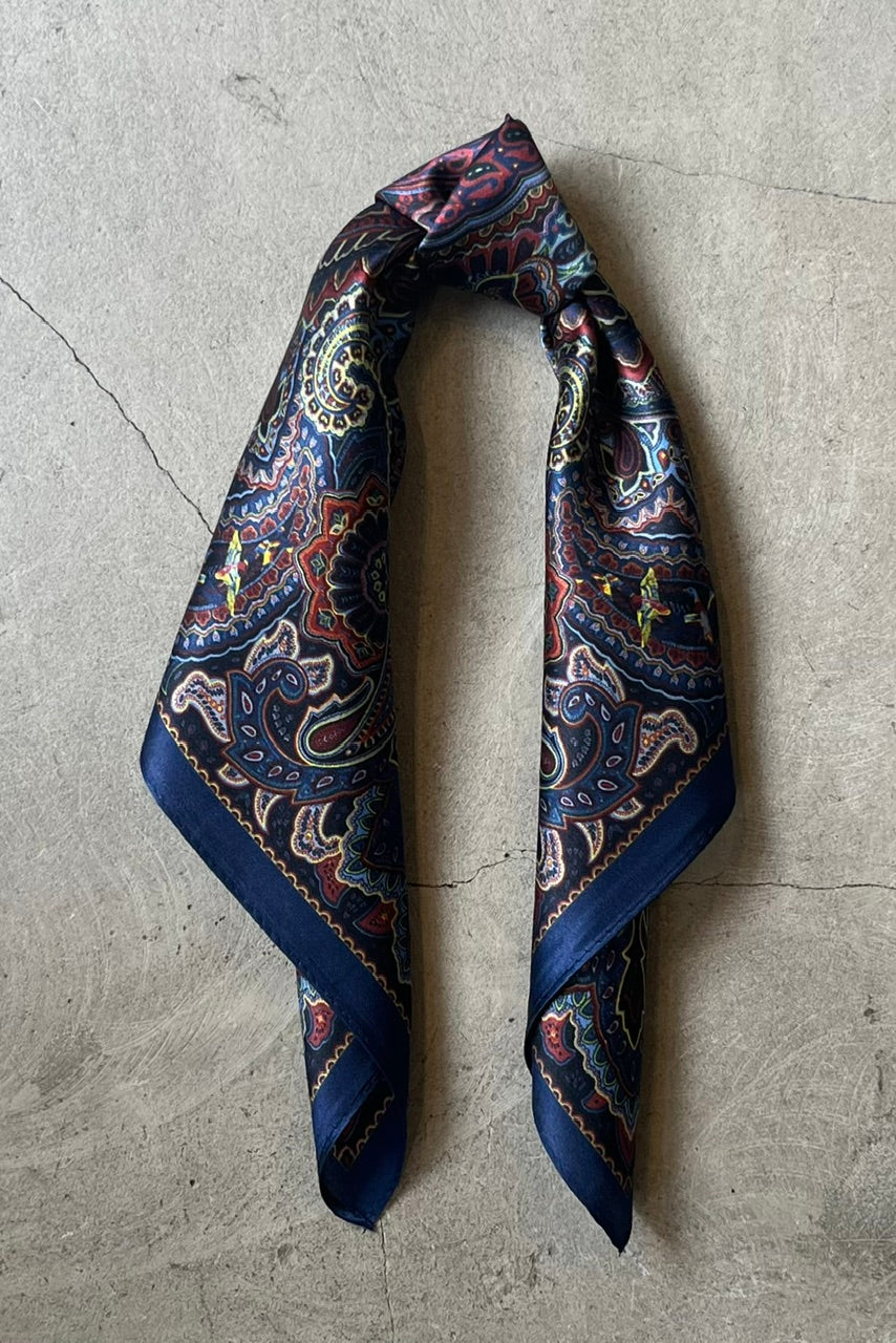 Silk scarf dark blue multi paisley