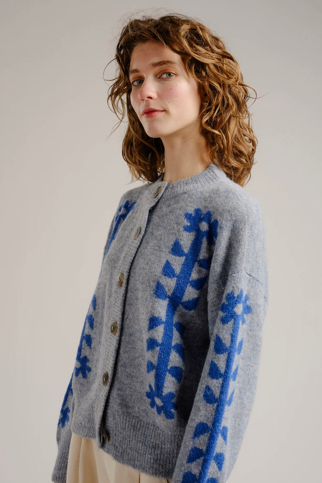 Flower power cardigan bluebell