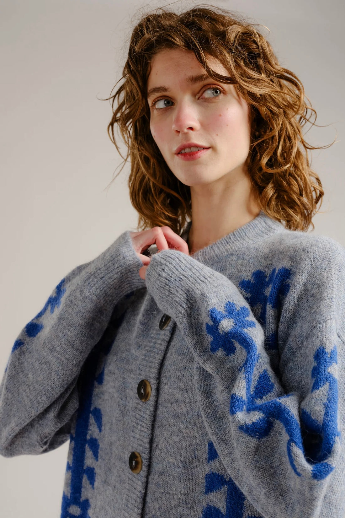 Flower power cardigan bluebell