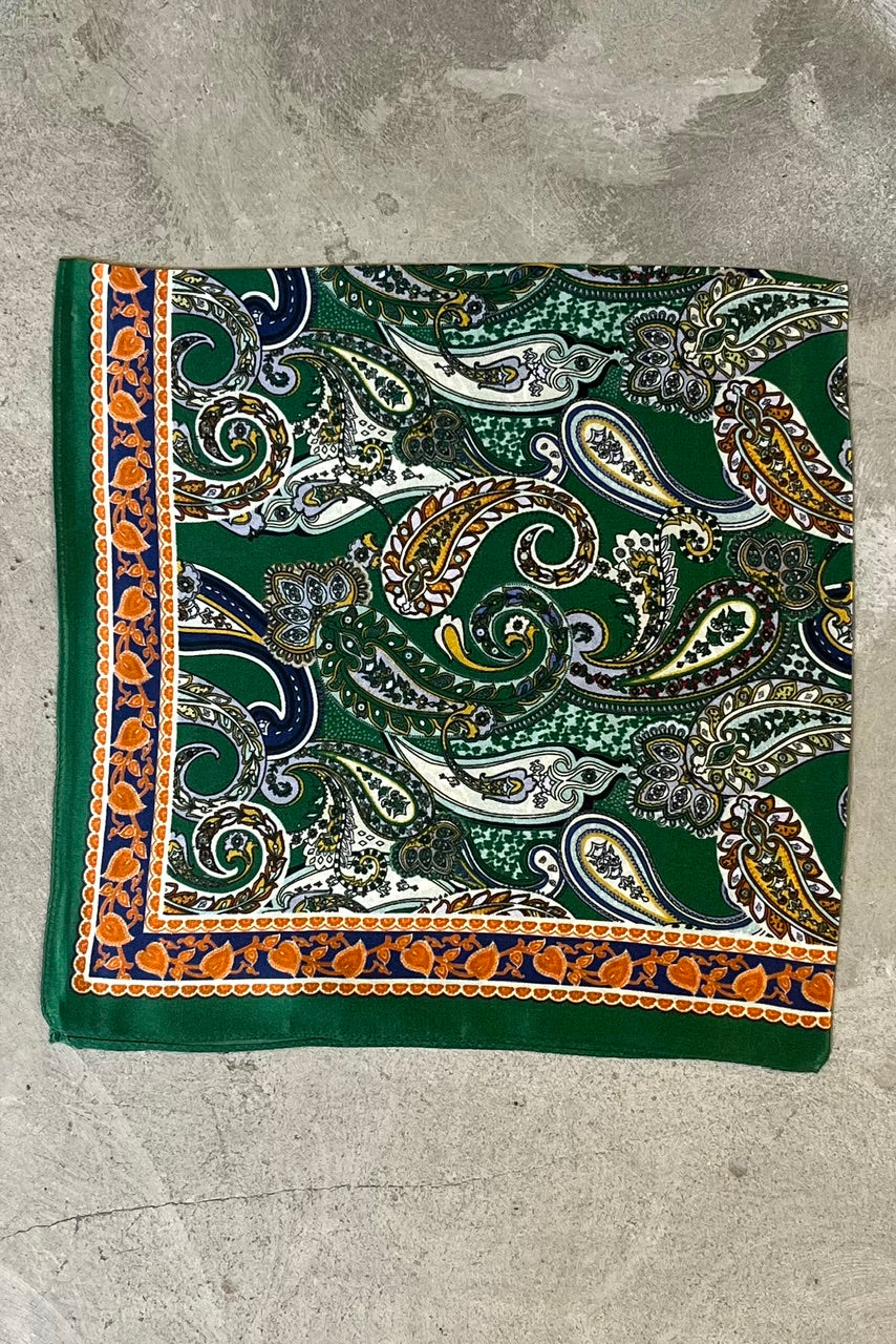 Silk scarf green multi paisley