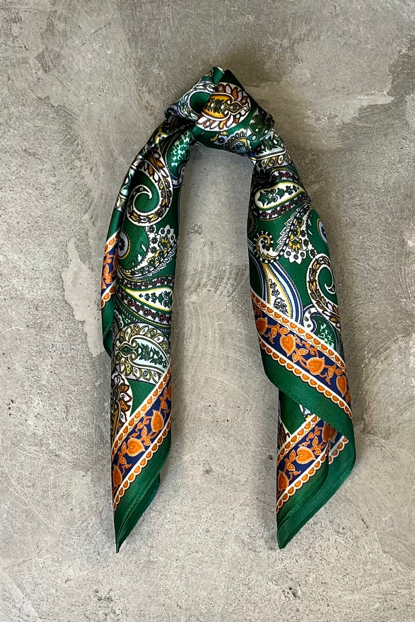 Silk scarf green multi paisley