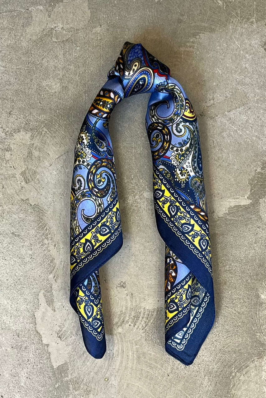 Silk scarf blue multi paisley