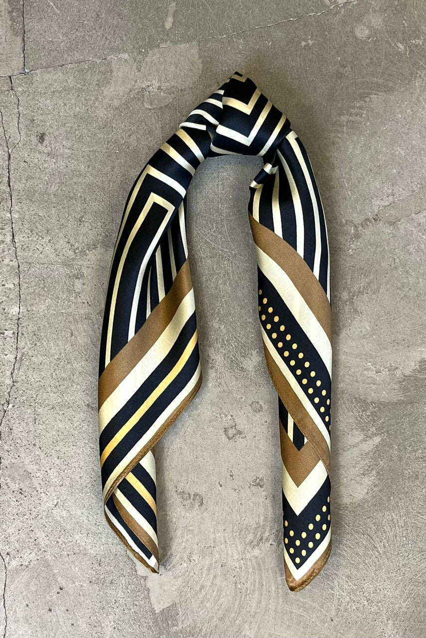 Silk scarf black/butter yellow graphic