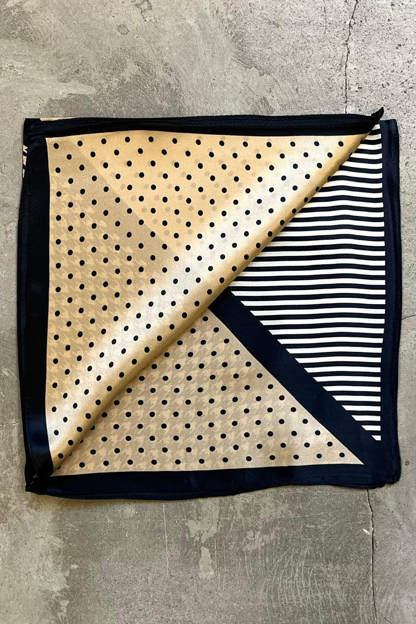 Silk scarf golden beige/black dots/graphic