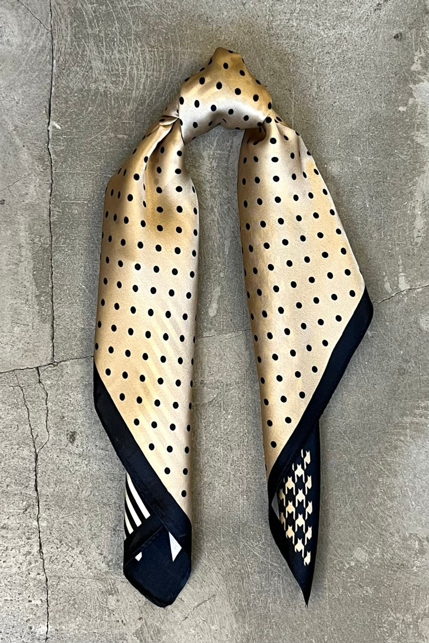 Silk scarf golden beige/black dots/graphic