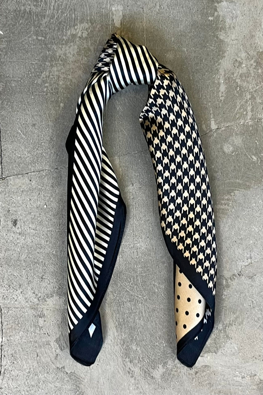 Silk scarf golden beige/black dots/graphic