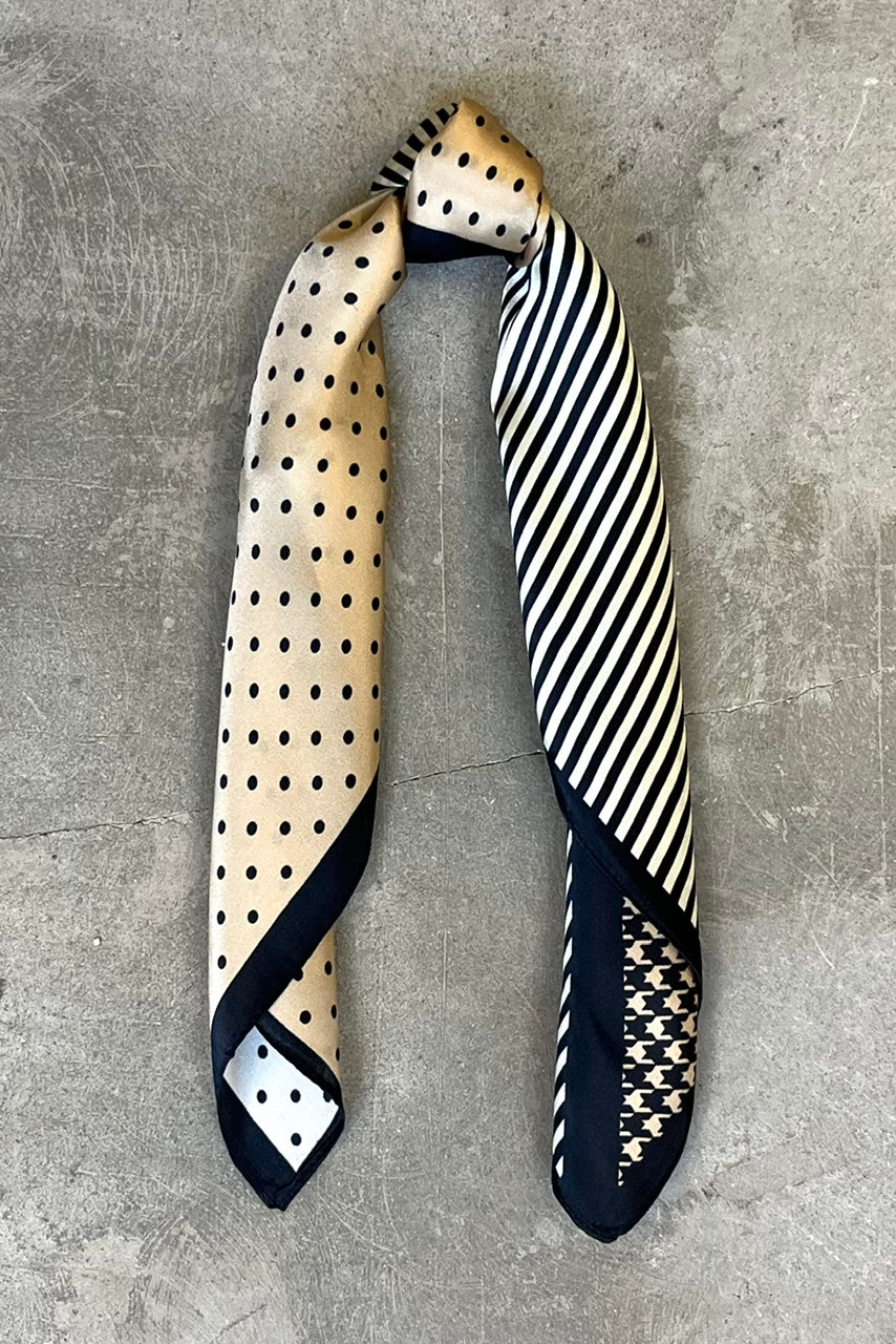 Silk scarf golden beige/black dots/graphic