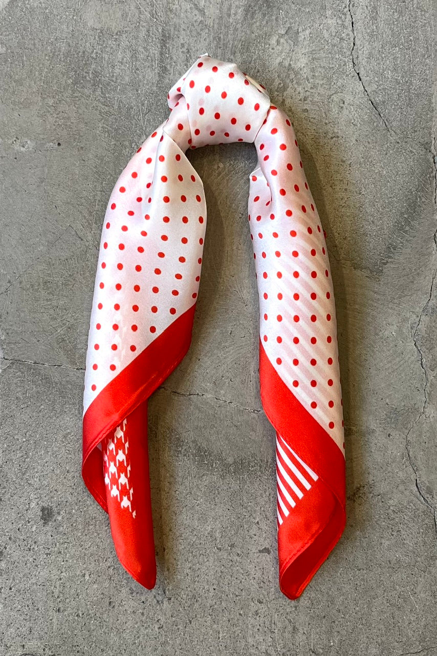 Silk scarf off-white/bright red dots/graphic