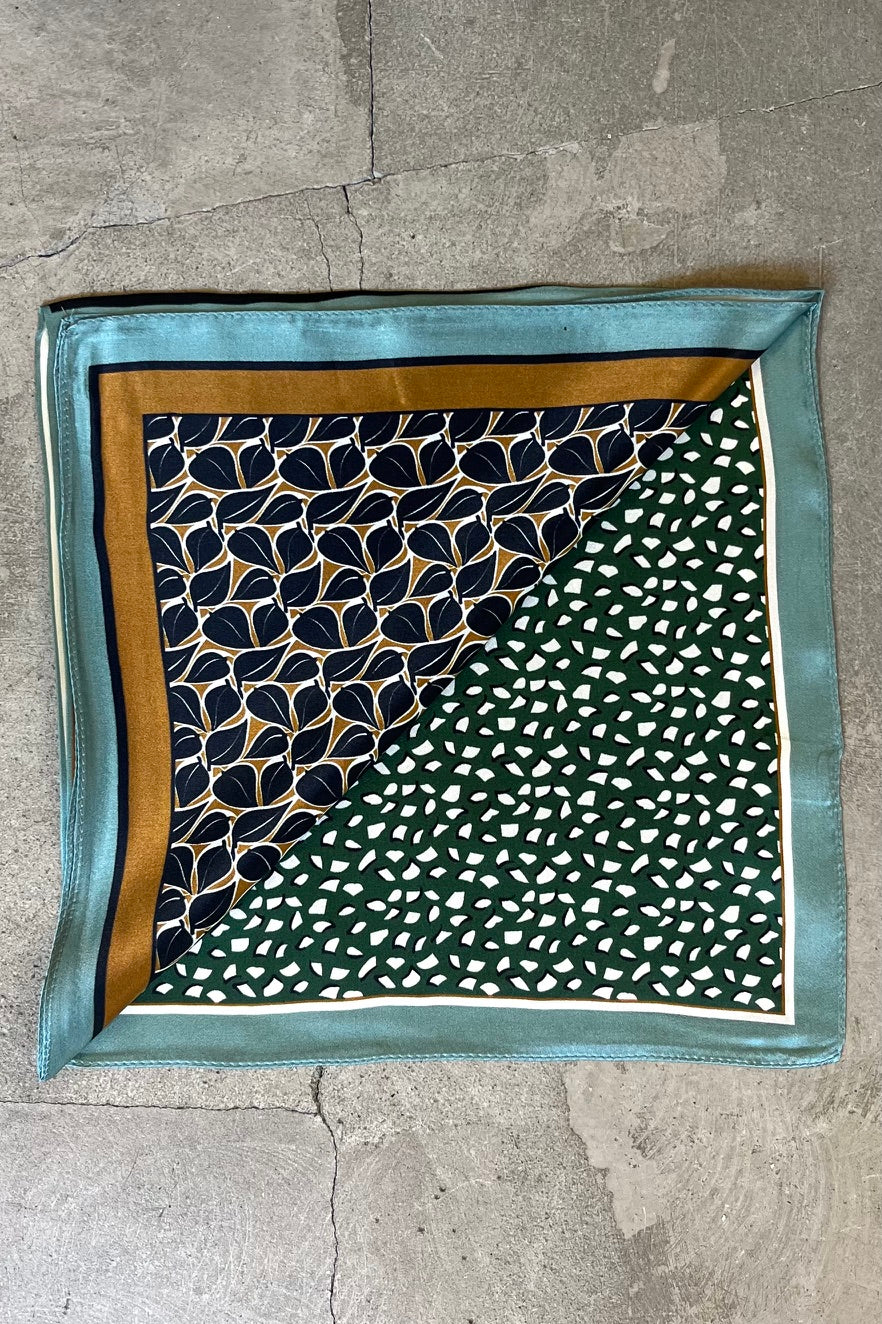 Silk scarf black/green/aqua graphic