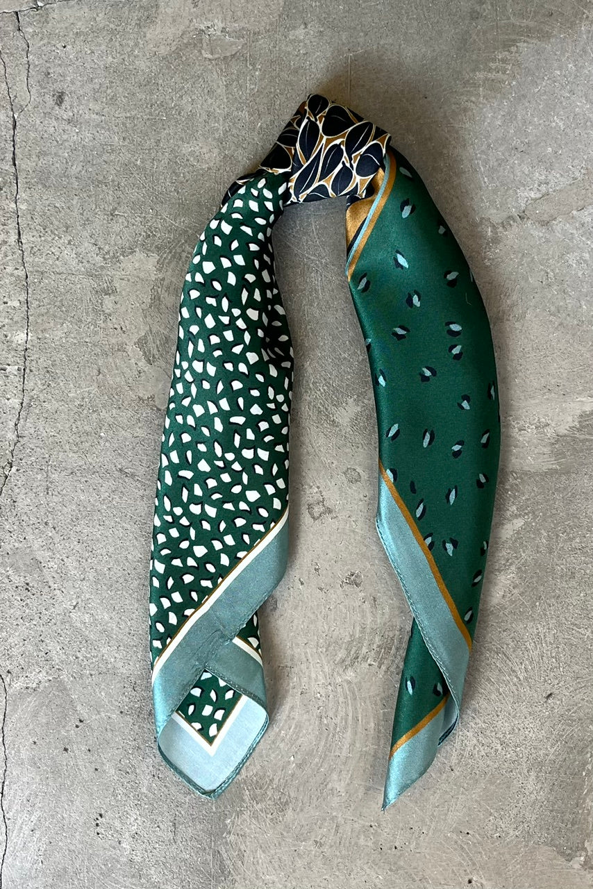 Silk scarf black/green/aqua graphic