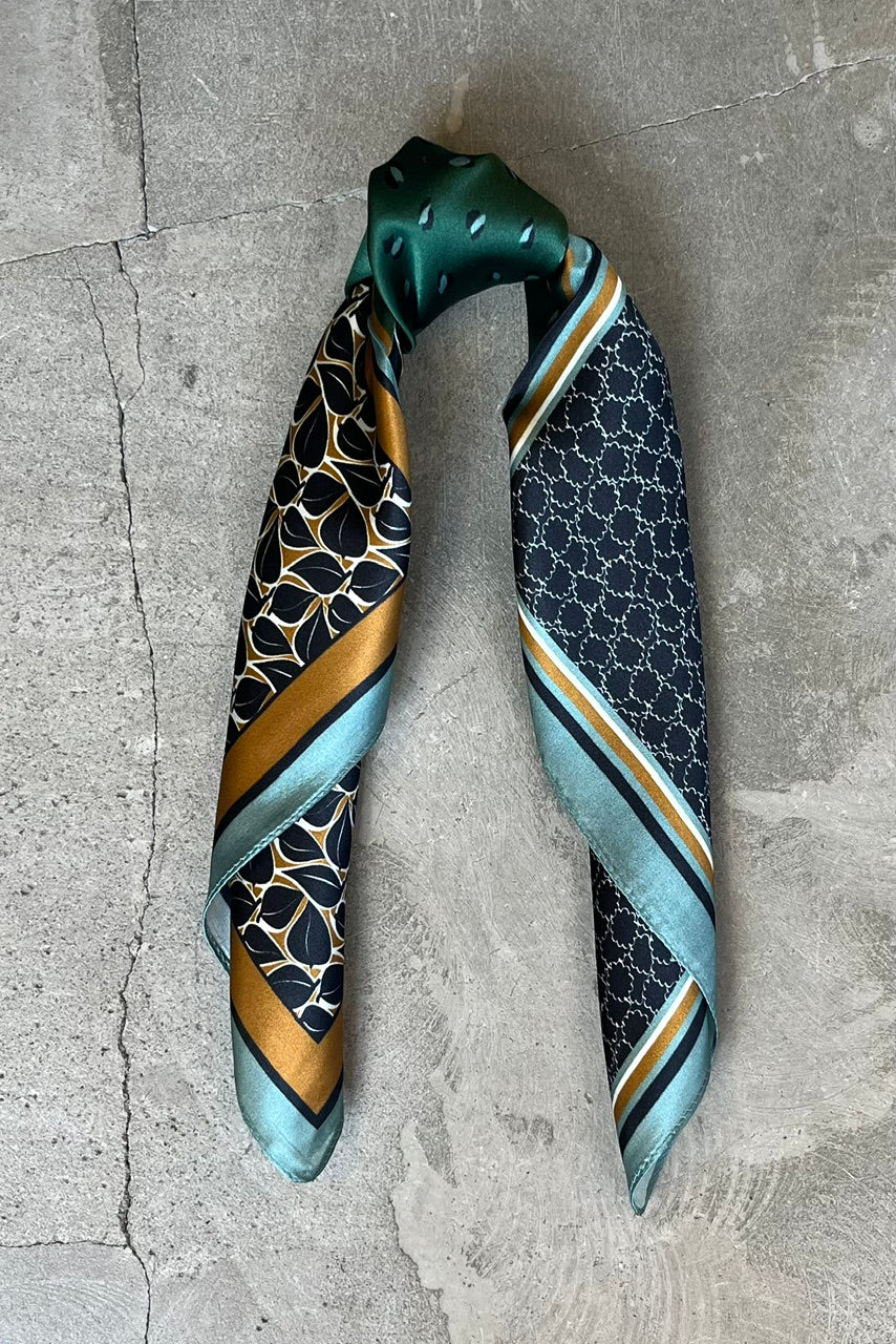 Silk scarf black/green/aqua graphic