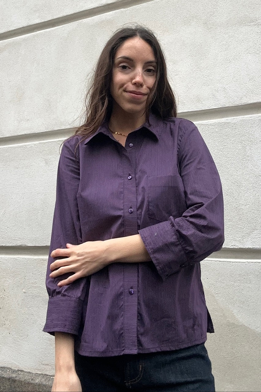 Laura shirt 3/4 sleeve aubergine stripe