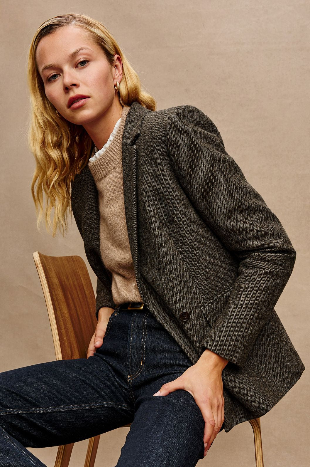 Jac blazer camel black herringbone