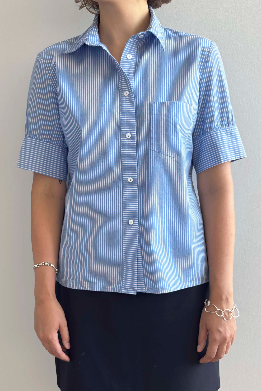 Laura short sleeve shirt blue/white stripes