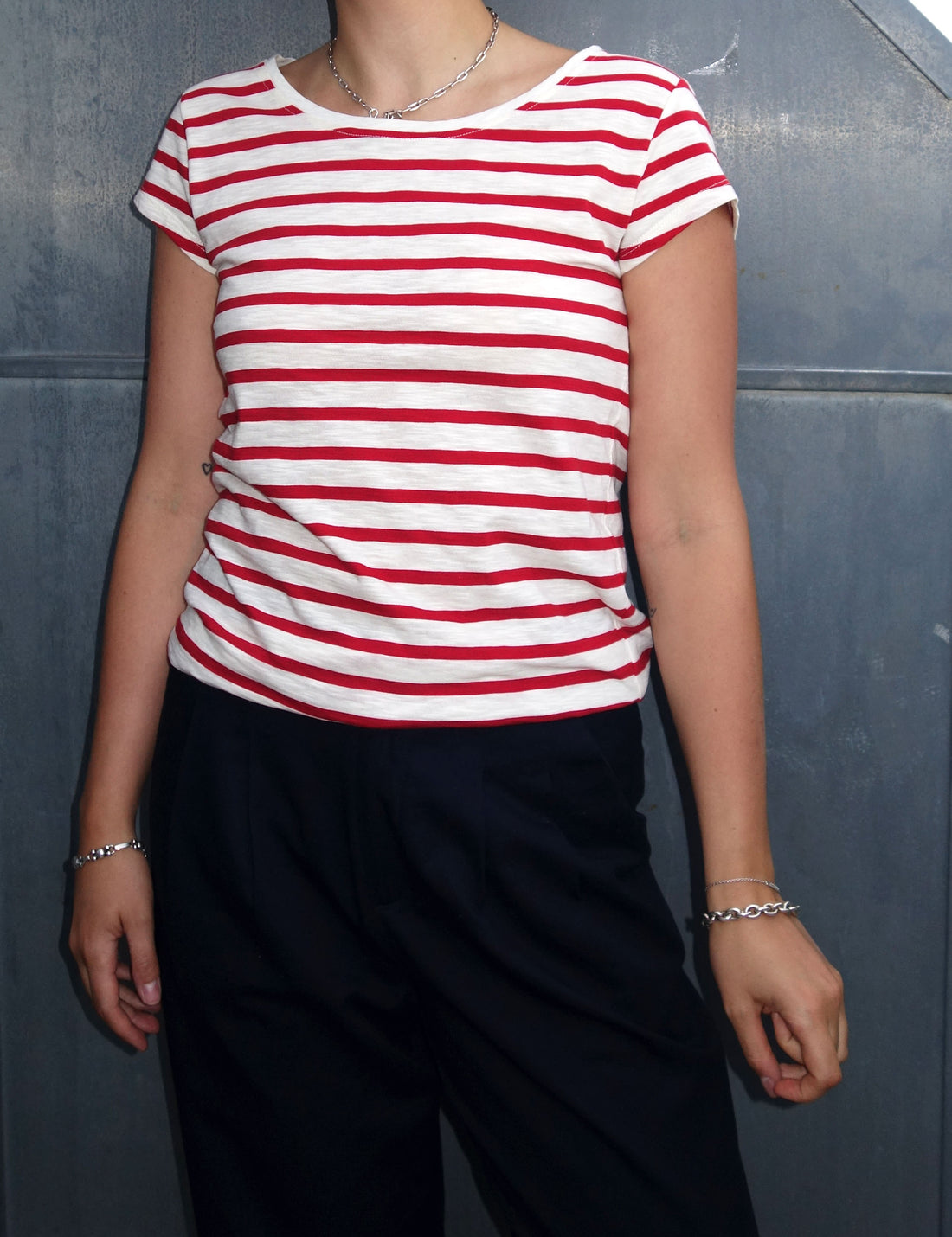 Liu short sleeve t-shirt red/cream stripe