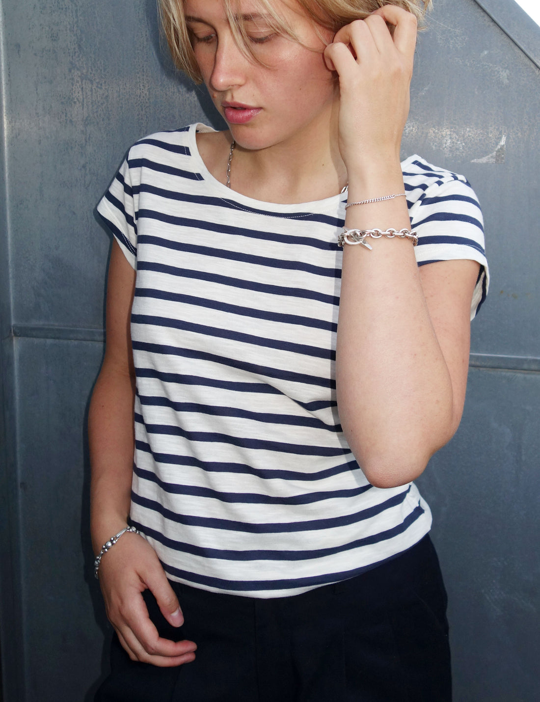 Liu short sleeve t-shirt navy/cream stripe