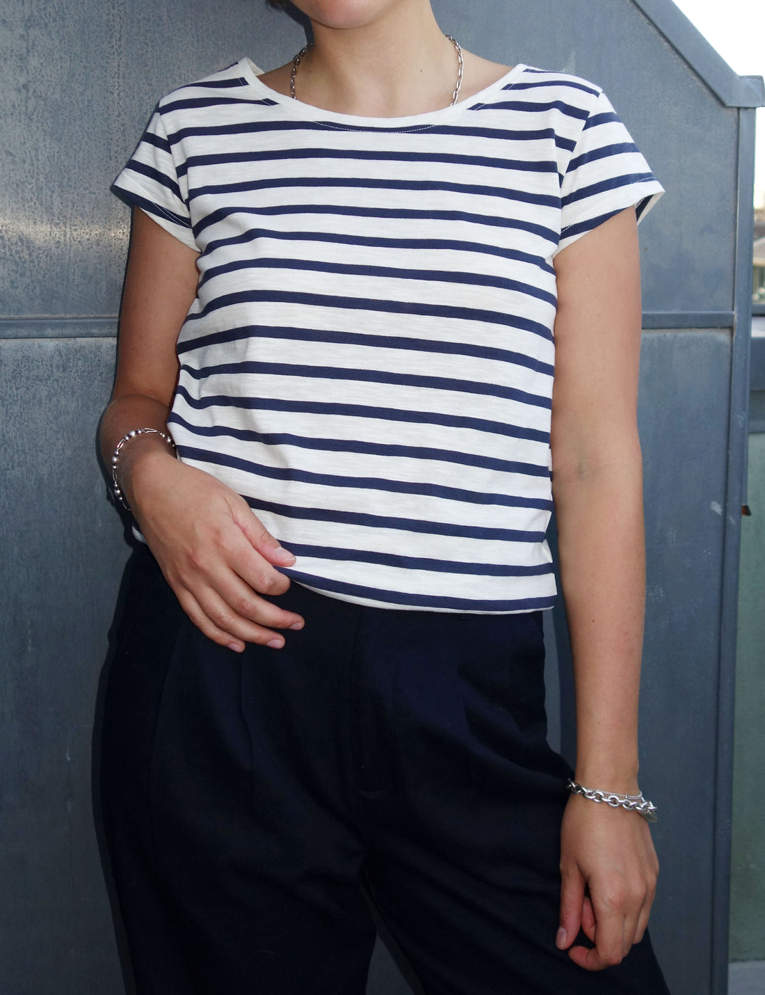 Liu short sleeve t-shirt navy/cream stripe