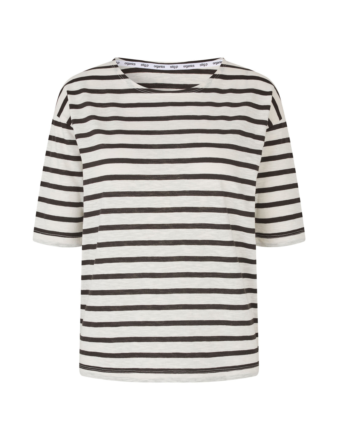 Louisa short sleeve t-shirt cream/dark brown stripe