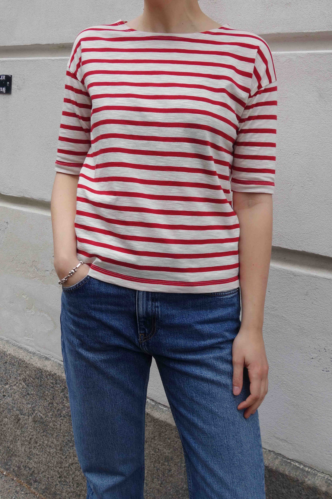 Louisa short sleeve t-shirt red/cream stripe