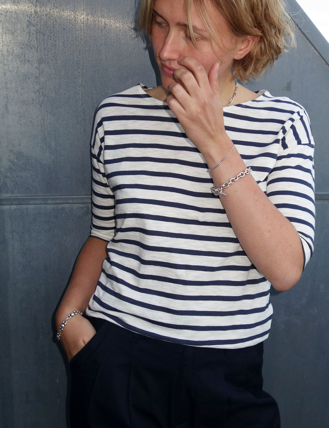 Louisa short sleeve t-shirt navy/cream stripe