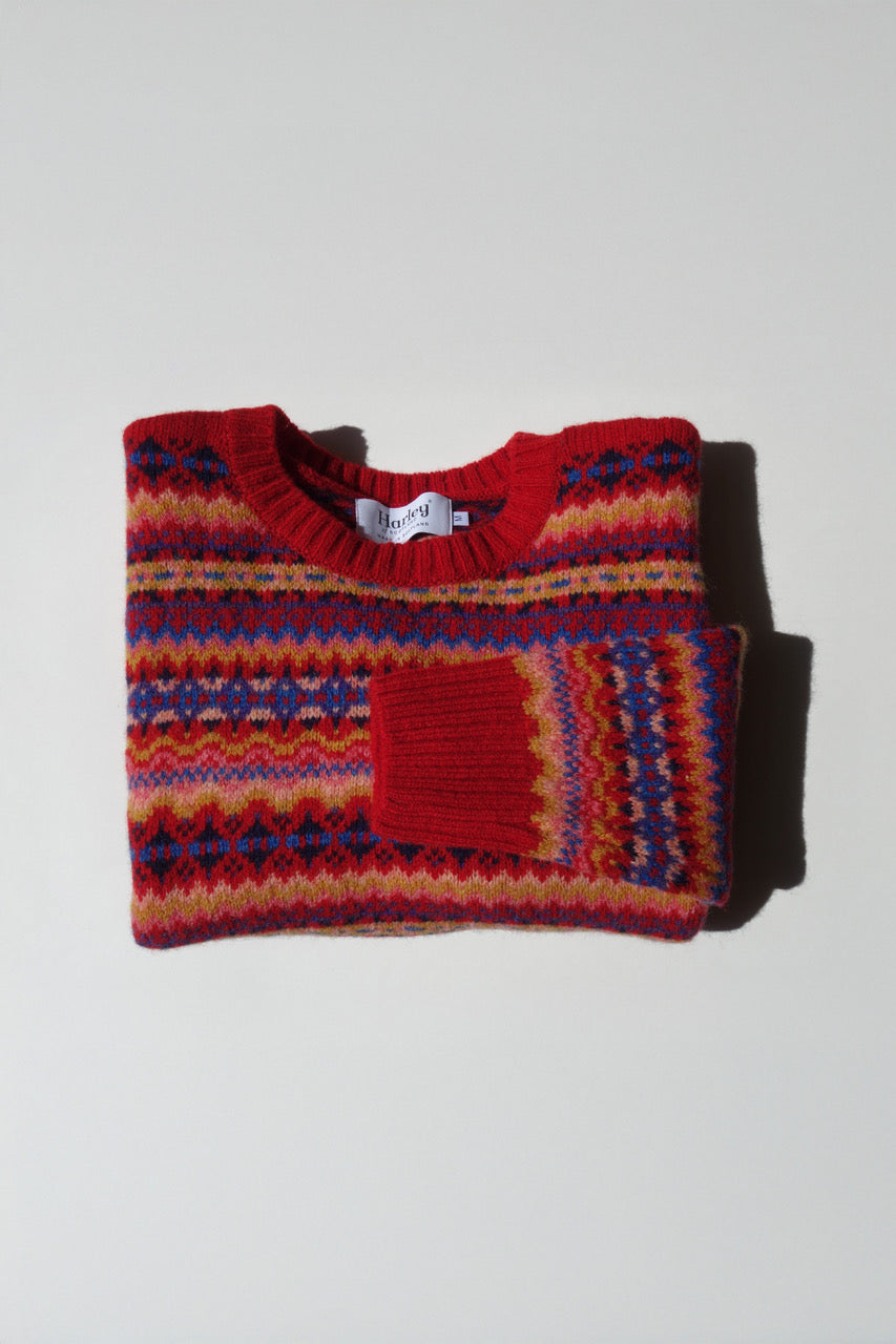 Lambswool fairisle pattern crew-neck cardinal