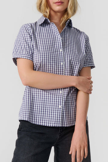 Olivia short sleeve shirt blue/white checks