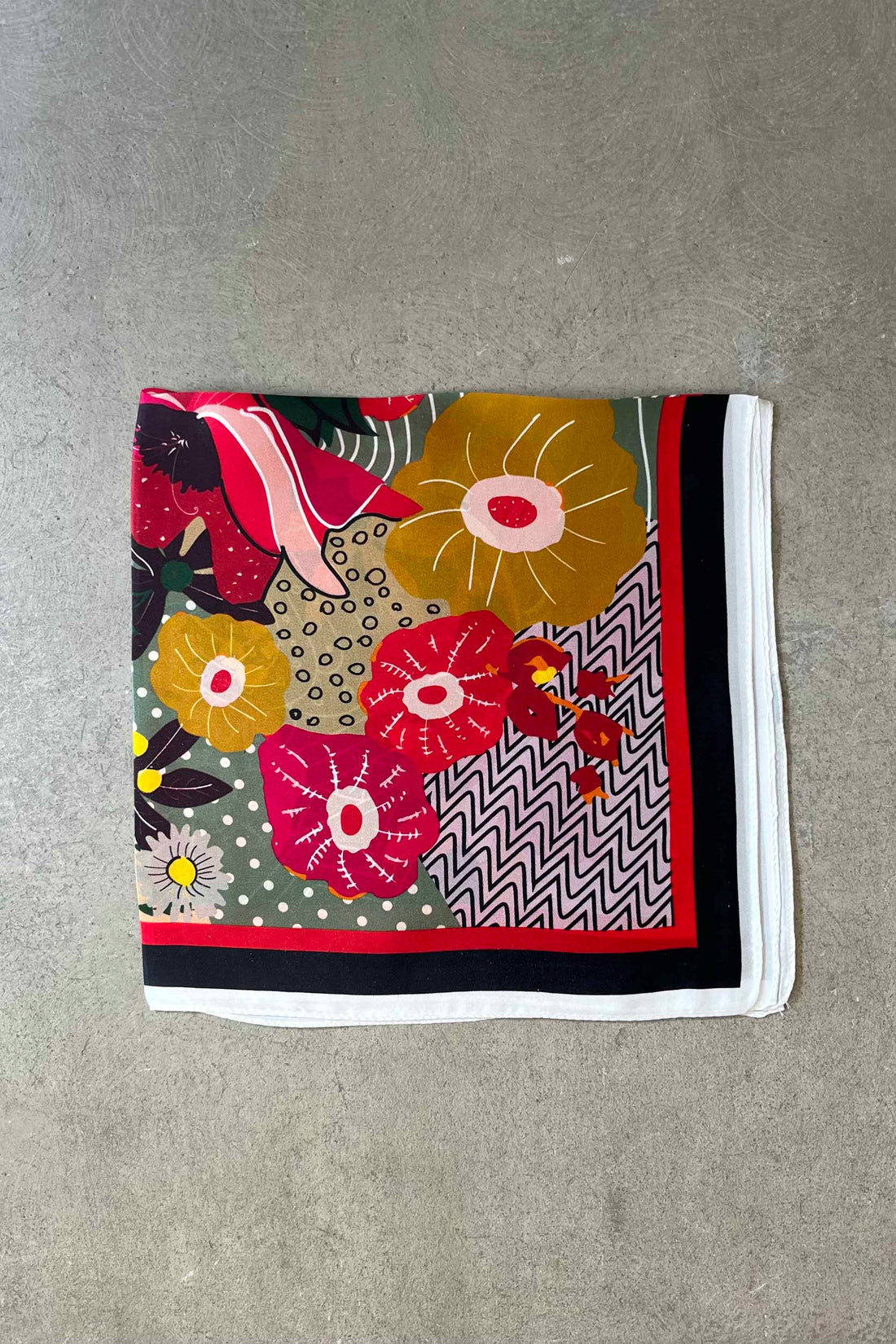 Silk scarf red/orange/yellow multi flower