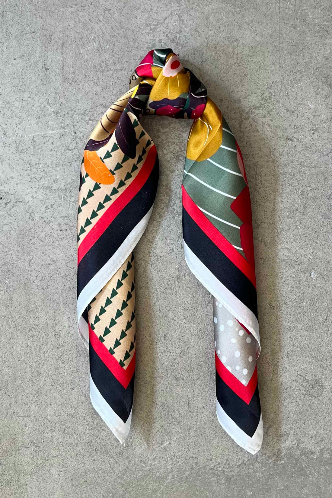 Silk scarf red/orange/yellow multi flower