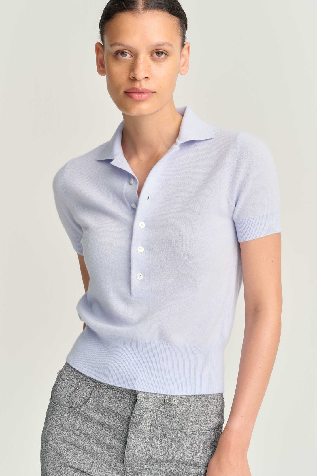 Rhea merino/cashmere polo shirt light blue