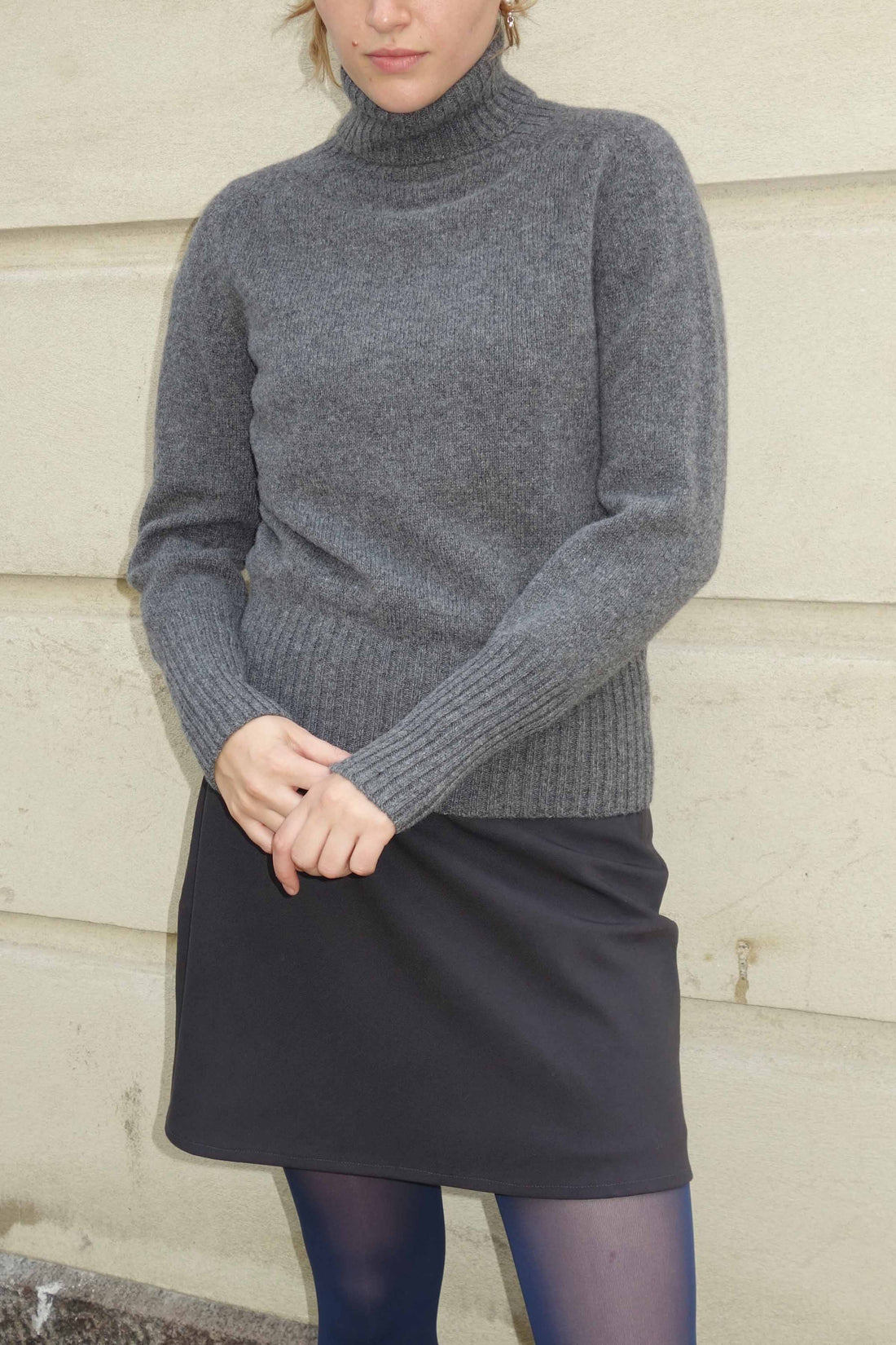 Superfine roll neck sweater dark grey melange