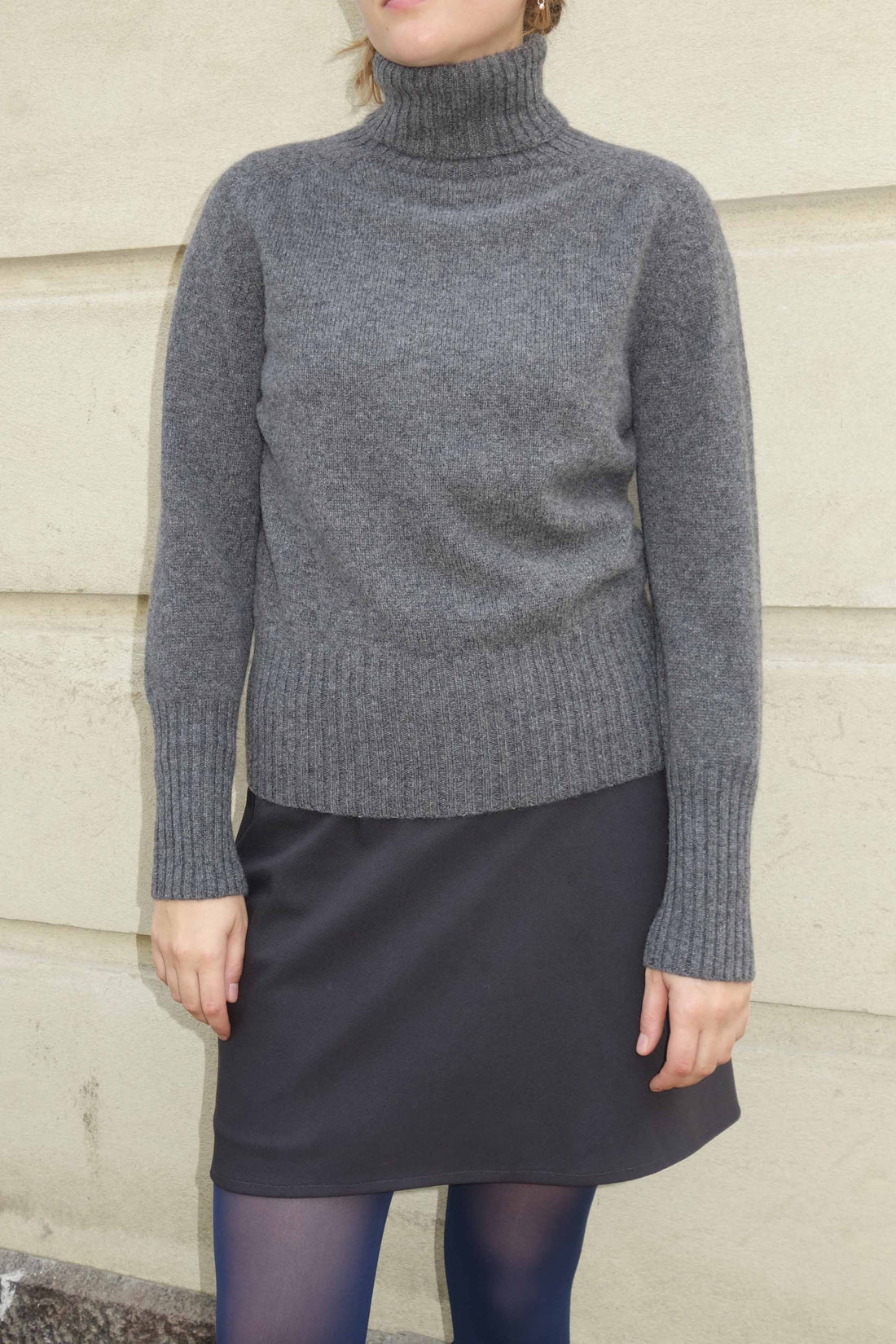 Superfine roll neck sweater dark grey melange