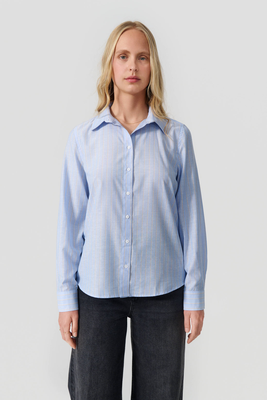 Lea shirt light blue/white ochre stripe