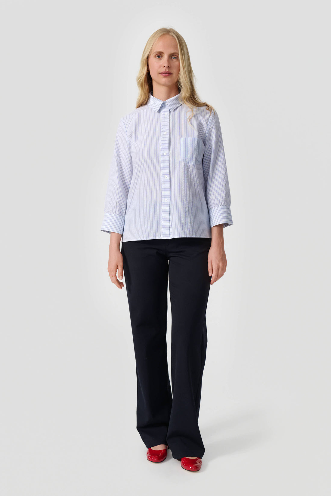Laura shirt 3/4 sleeve white/blue stripe