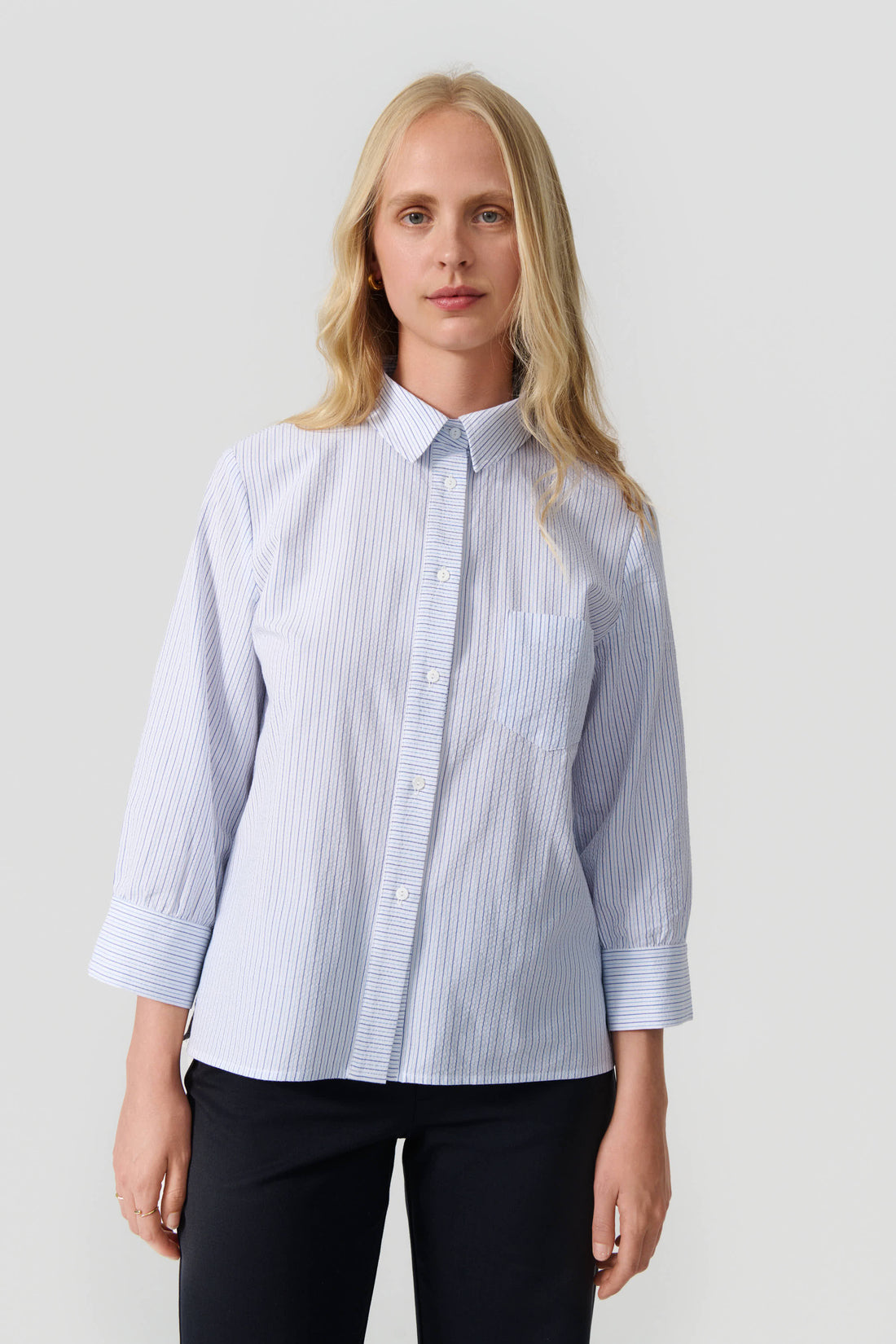 Laura shirt 3/4 sleeve white/blue stripe