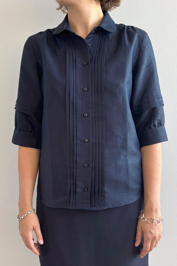 Stine shirt navy linen/cotton blend