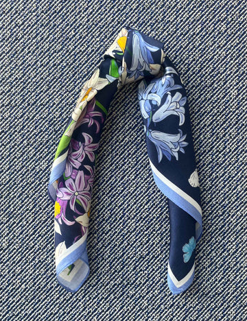 Silk scarf navy/purple/yellow flower
