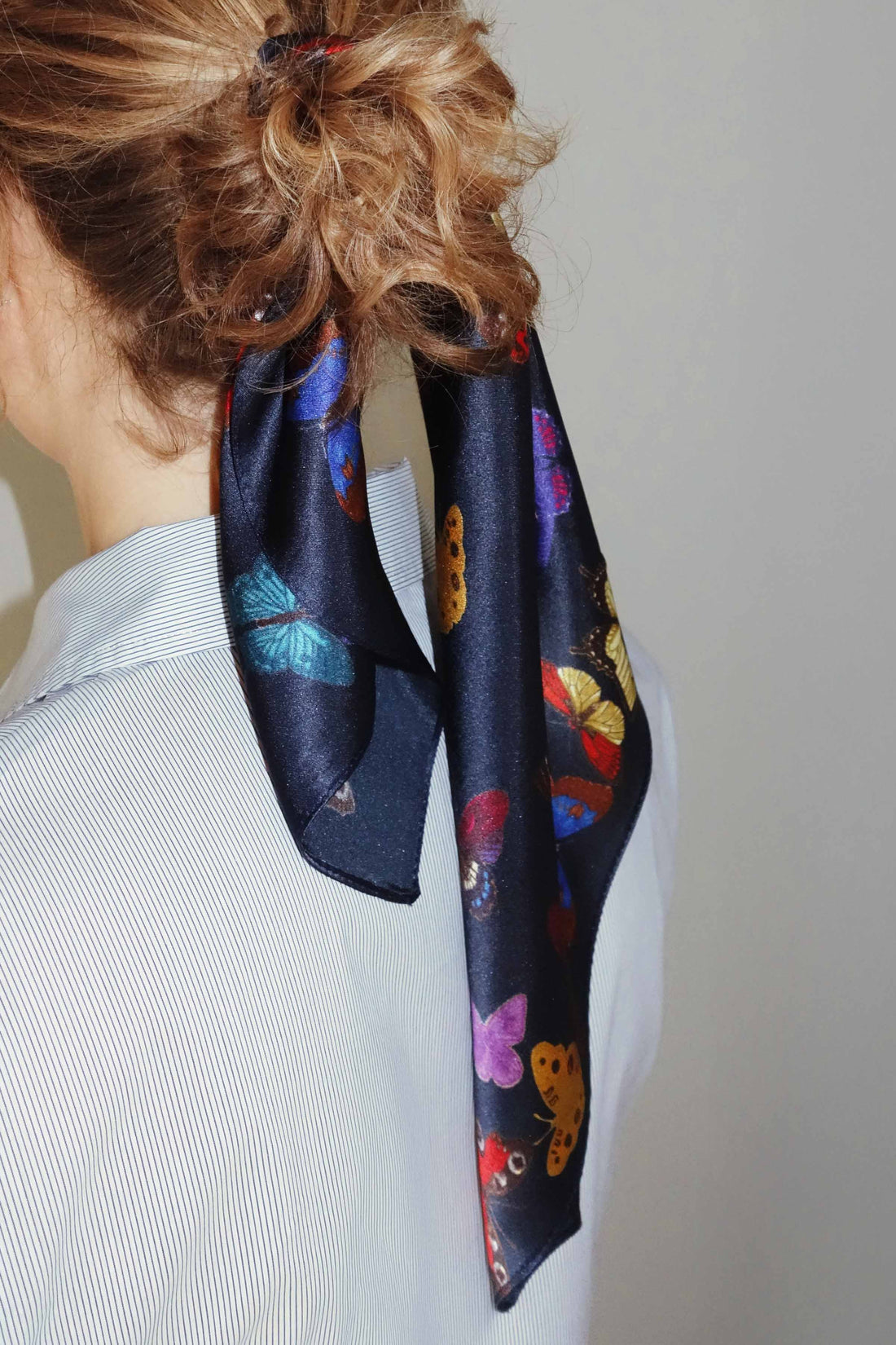 Silk scarf navy/multi butterflies