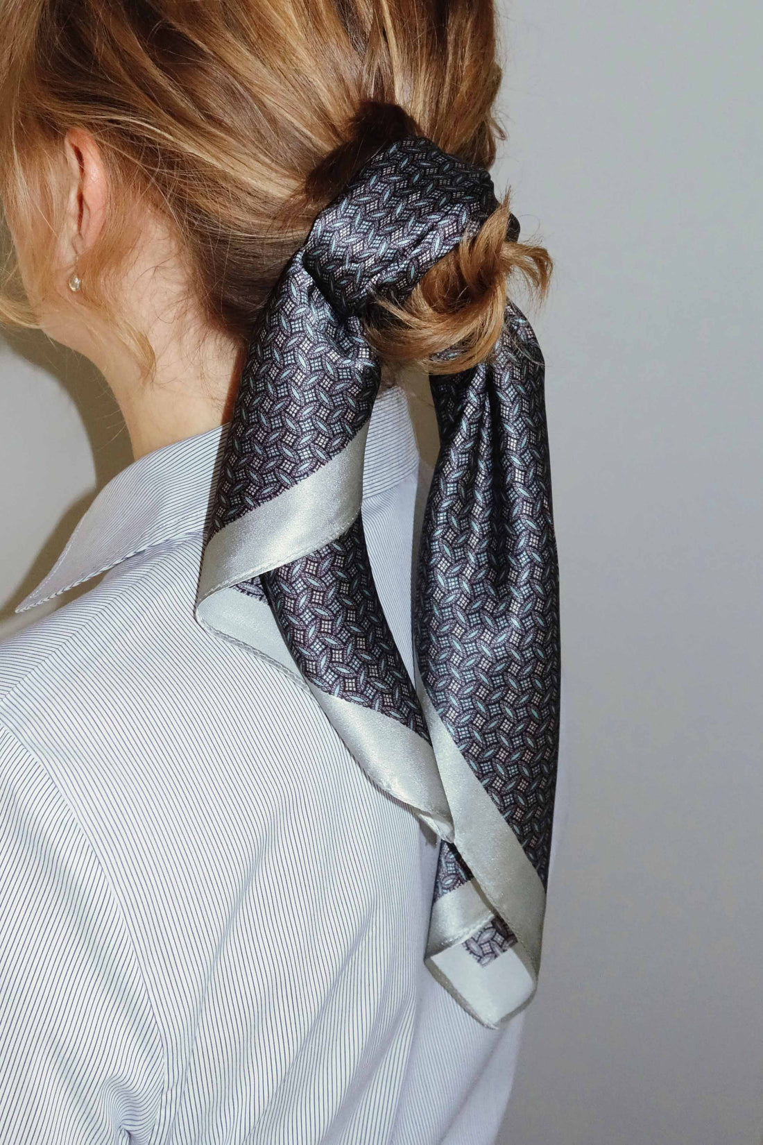 Silk scarf grey/sage graphic