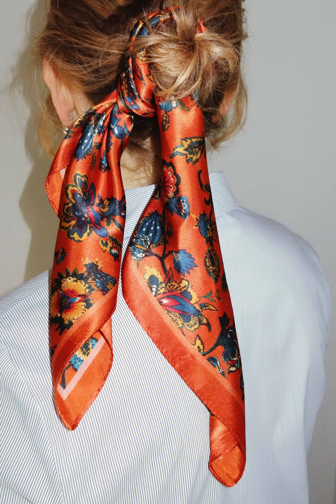 Silk scarf orange multi flower