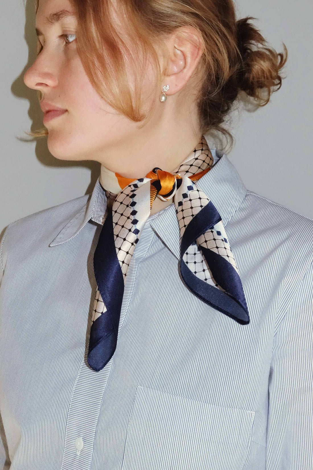 Silk scarf orange/navy/nude/off white graphic