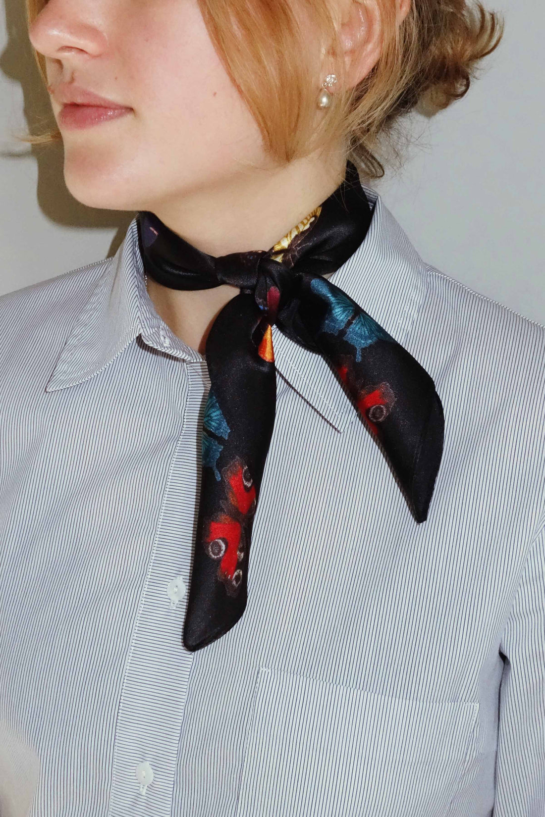 Silk scarf black/multi butterflies