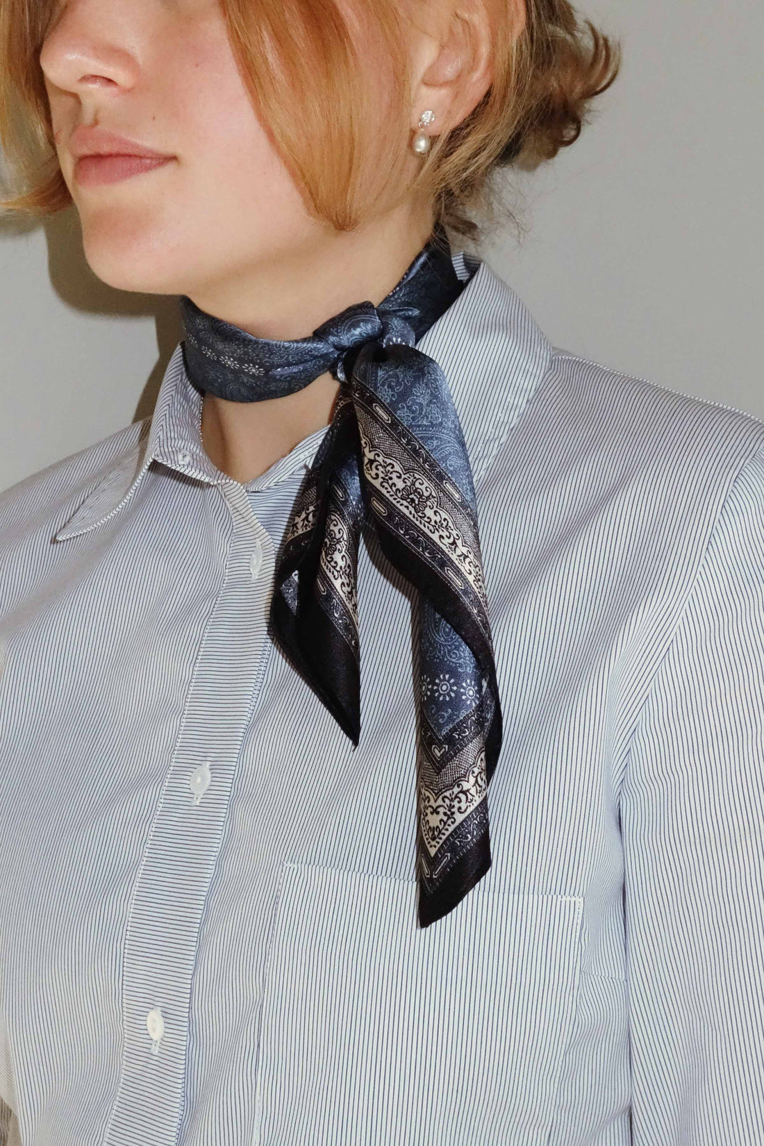 Silk scarf denim blue paisley