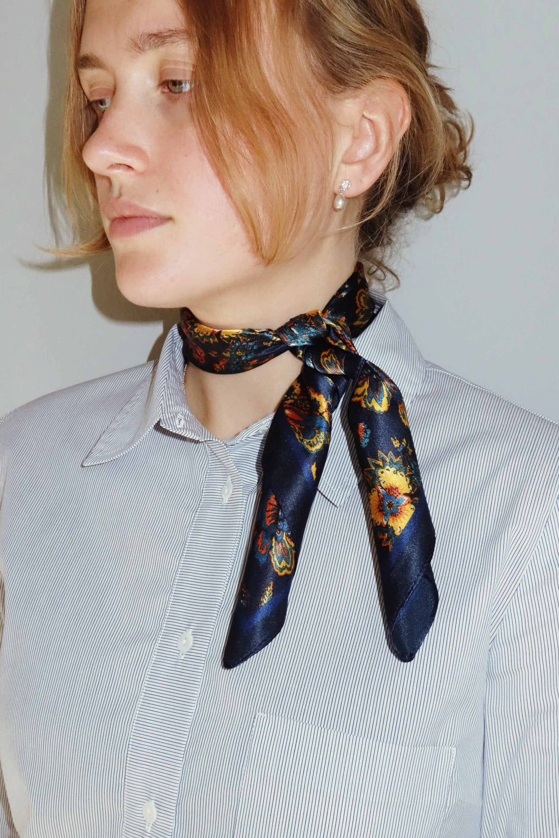 Silk scarf navy orange/yellow flower
